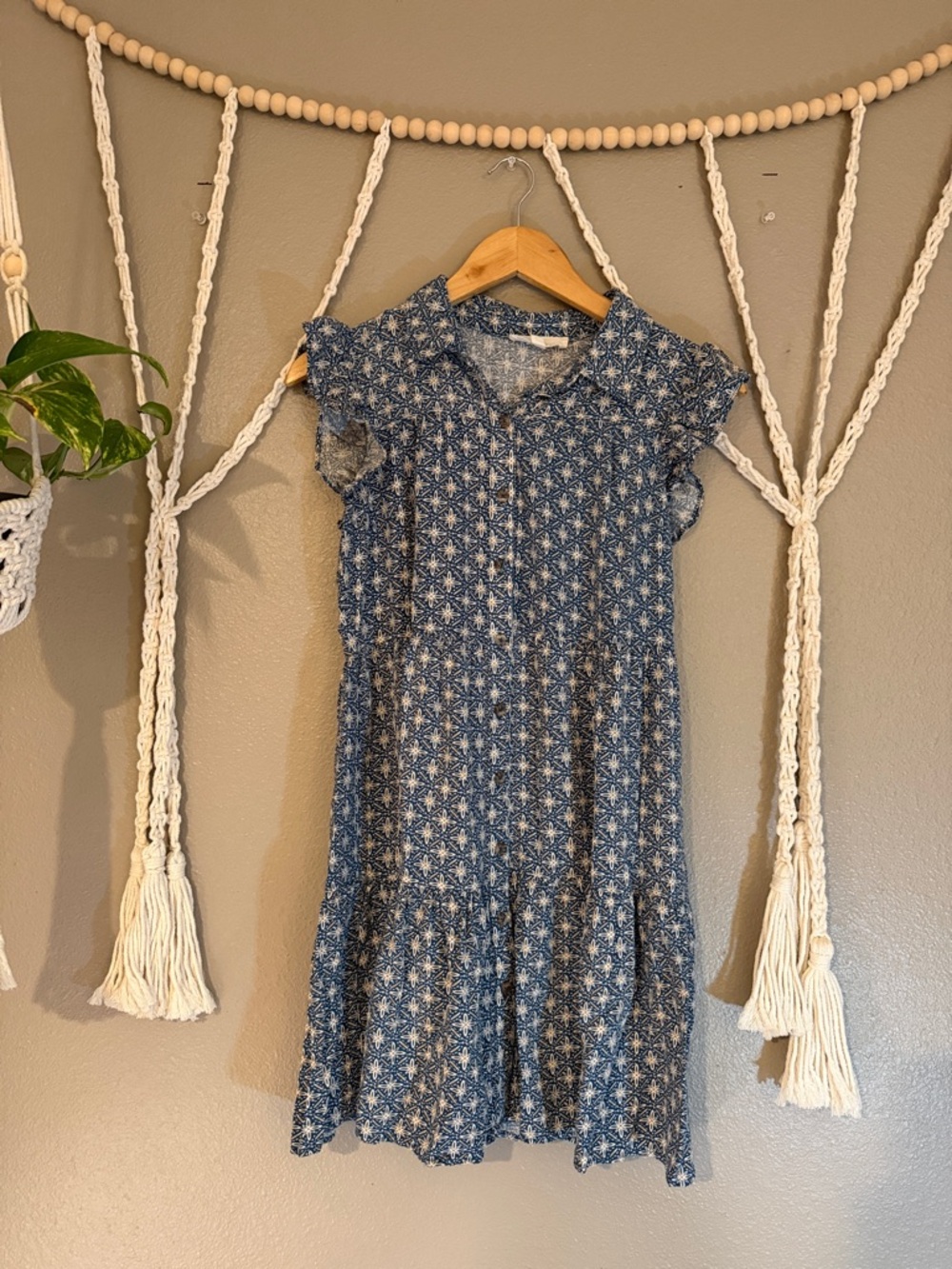 LUCKY BRAND Blue Floral Button-Front Dress- Size Small